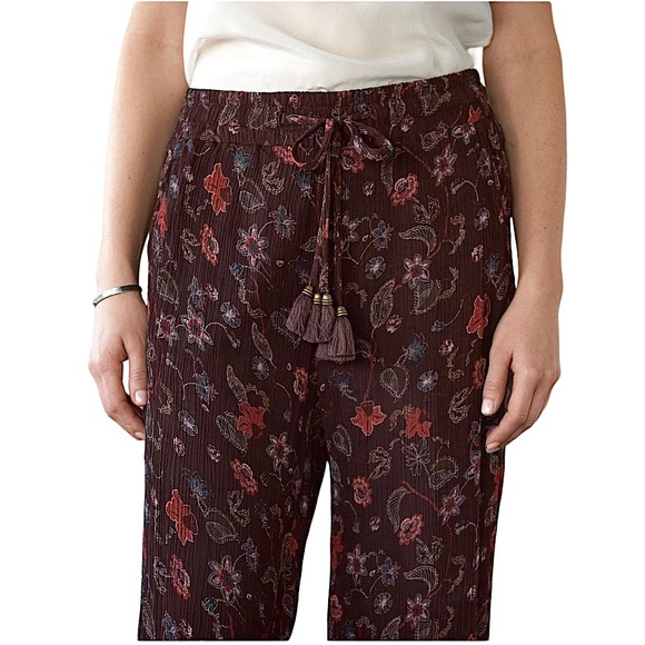 Sundance Misha Pants Floral Wide Leg Gauzy Lined Pull On Tassel Tie Closure - Picture 4 of 16